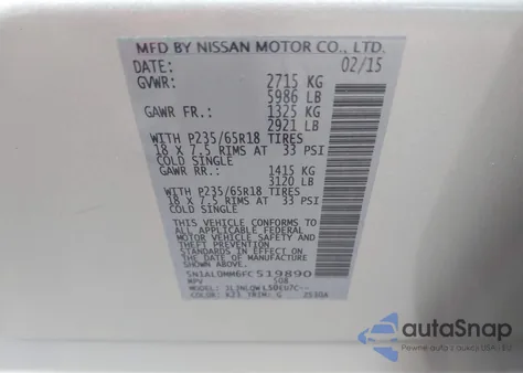 2015 Infiniti Qx60 z USA, uszkodzony, nr VIN 5N1AL0MM6FC519890